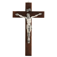 croce in legno di noce  cm 37x22  Cristo galvanica argento