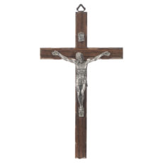 croce in legno di noce  cm 24x14  Cristo galvanica argento