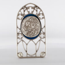 Presepe vetrina sacra famiglia smalto blu