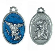 San Michele Arcangelo Angelo Custode medaglia ovale 22 mm smalto azzurro