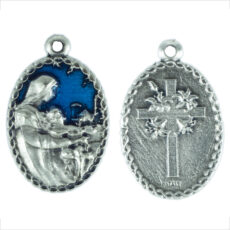 Madonna con Bambino medaglia ovale 22 mm smalto azzurro