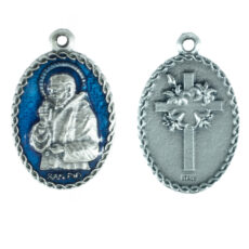 San Pio Padre cornice medaglia ovale 22 mm smalto azzurro