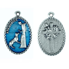 San Francesco cornice medaglia ovale 22 mm smalto azzurro