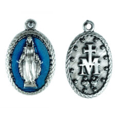 Madonna Miracolosa cornice medaglia ovale 22 mm smalto azzurro