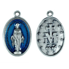 Madonna Miracolosa medaglia ovale 22 mm smalto azzurro