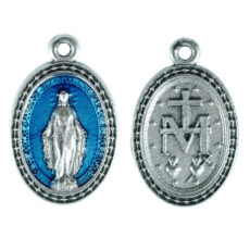 Madonna Miracolosa cornice stelle medaglia ovale 22 mm smalto azzurro