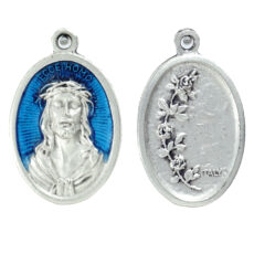 Ecce Homo medaglia ovale 22 mm smalto azzurro
