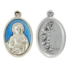 Sacro Cuore di Gesu medaglia ovale 22 mm smalto azzurro