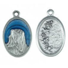 Mater Dolorosa medaglia ovale 22 mm smalto azzurro