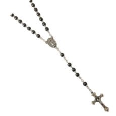 Rosario cattolico Preghiera Uomo e Donna - Collana di Perline in Ematite e Croce placcata Argento
